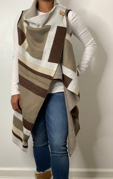 Color block Vest/ Poncho Brown