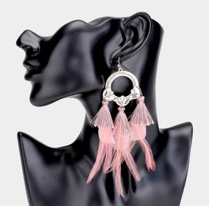 Pink Feather Hoop Earrings