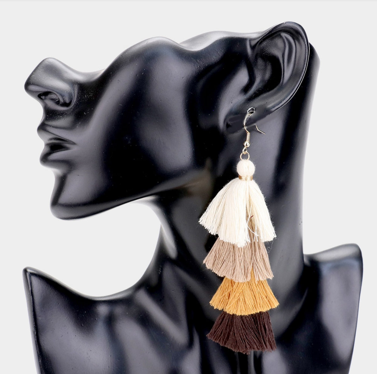 Long Tassel Earrings Brown