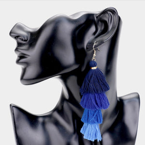 Long Tassel Earrings Blue