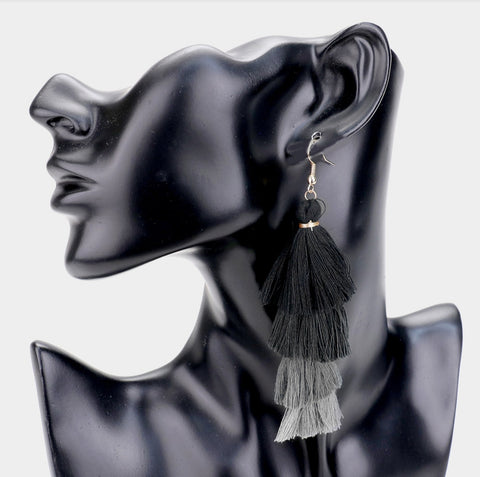 Long Tassel Earrings Black