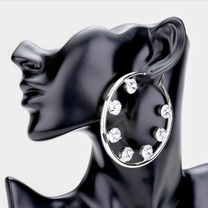 Diamond Hoop Earrings Silver