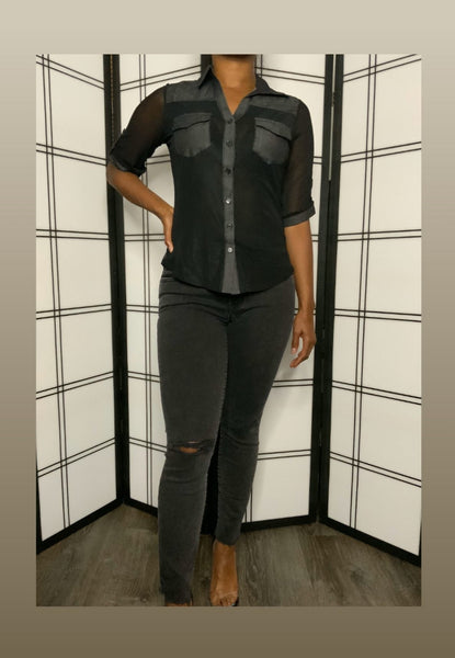 Sheer Motion Top (Black Denim)