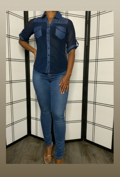 Sheer Motion Top (Blue Denim)