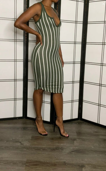 Striped Summer Dress (Olive)