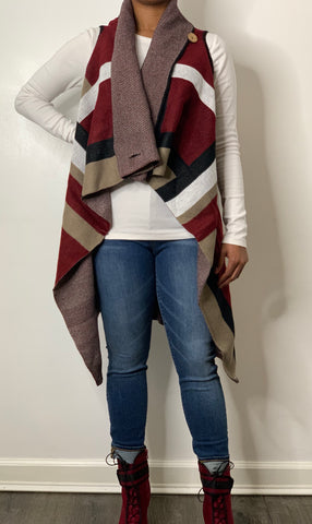 Color block Vest/Poncho Wine