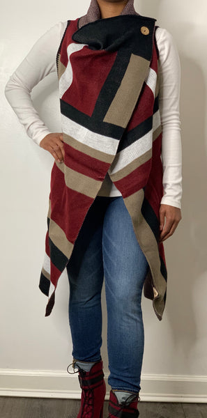 Color block Vest/Poncho Wine