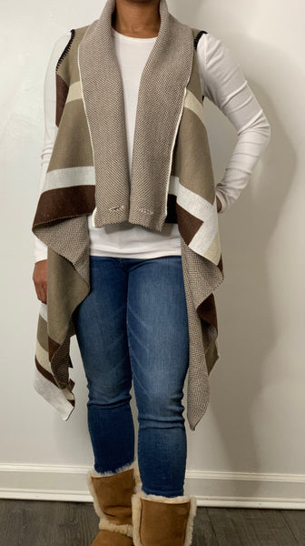 Color block Vest/ Poncho Brown