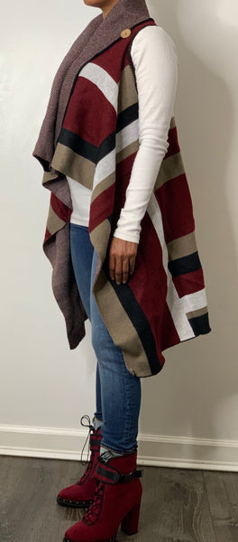 Color block Vest/Poncho Wine