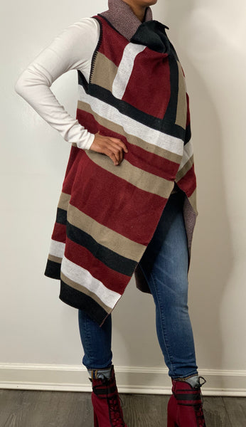 Color block Vest/Poncho Wine