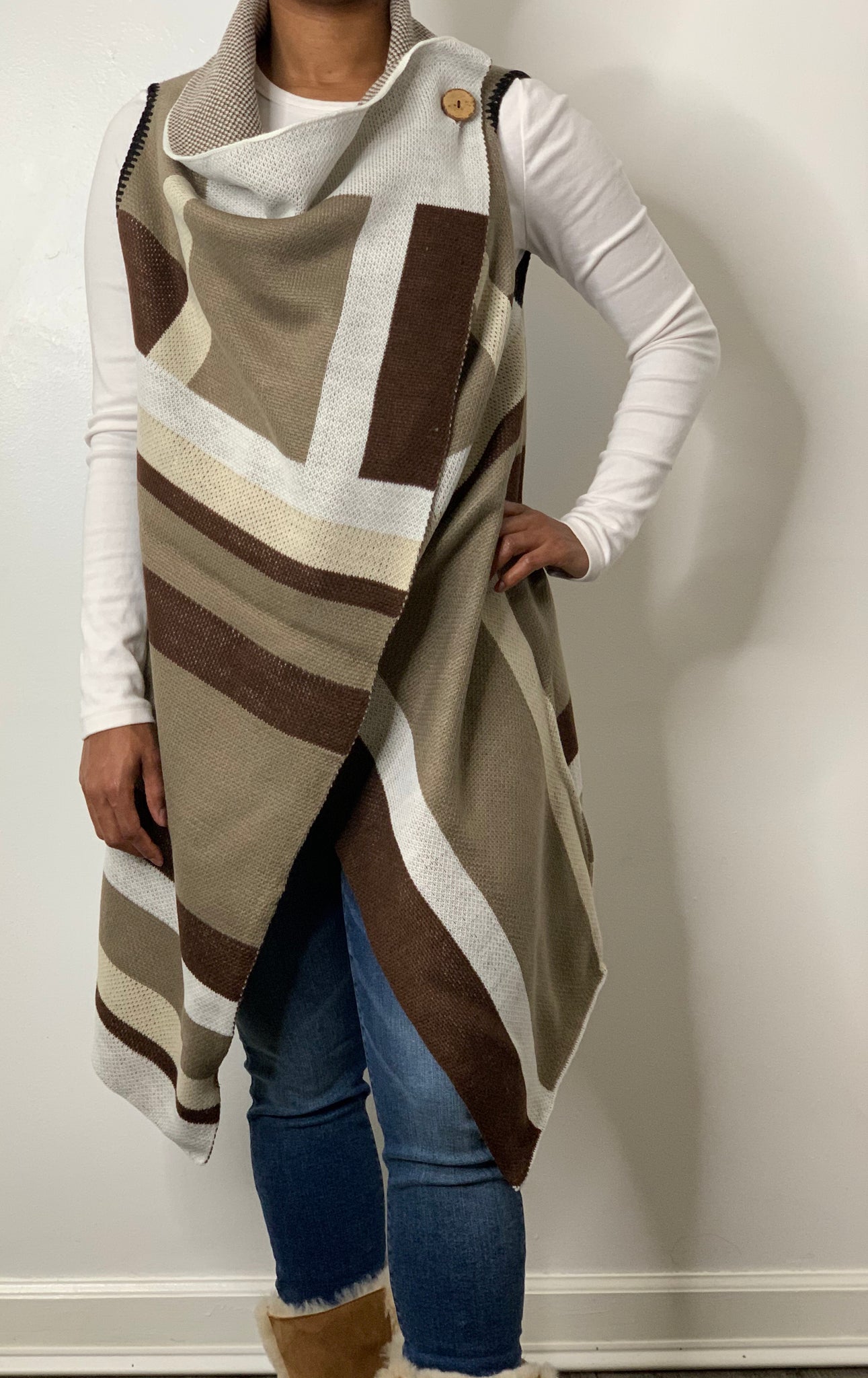 Color block Vest/ Poncho Brown