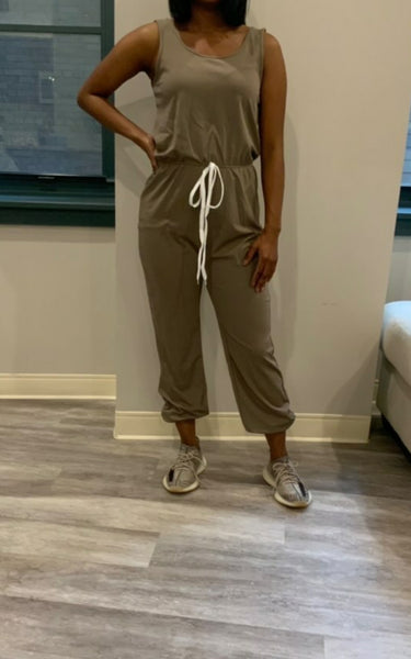 Basic Drawstring Jumpsuit (Taupe)