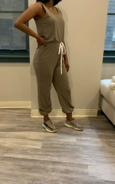 Basic Drawstring Jumpsuit (Taupe)