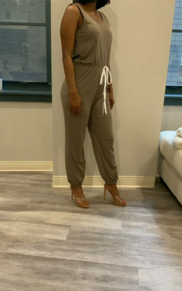 Basic Drawstring Jumpsuit (Taupe)