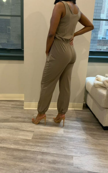 Basic Drawstring Jumpsuit (Taupe)