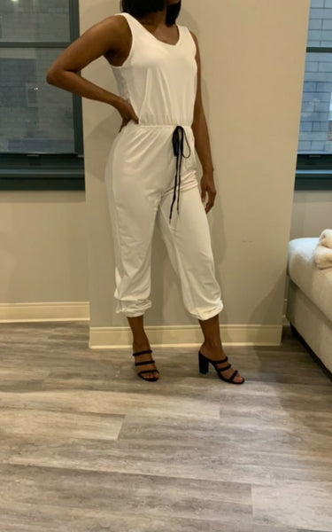 Basic Drawstring Jumpsuit (White)