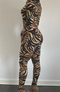 Jumpsuit: Tiger Print Gold