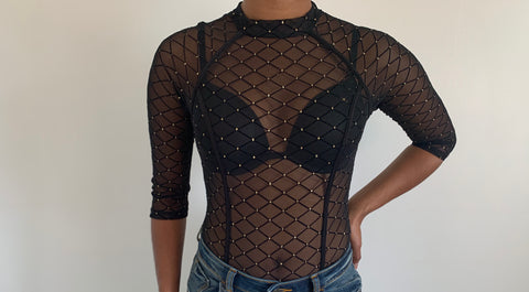 Bodysuit w/ Metallic Accents: Black